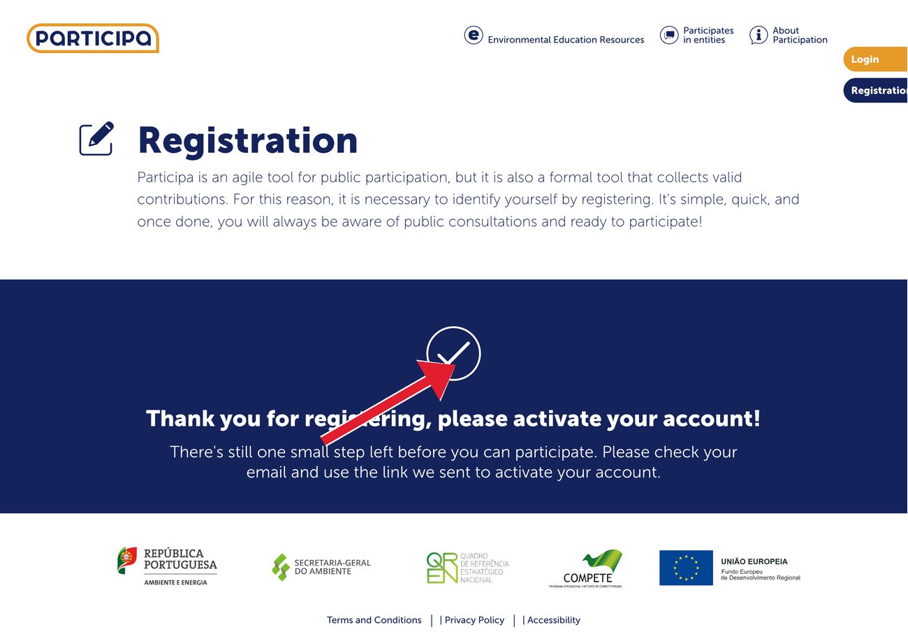 Confirmação de registo: falta ativar a conta pelo email